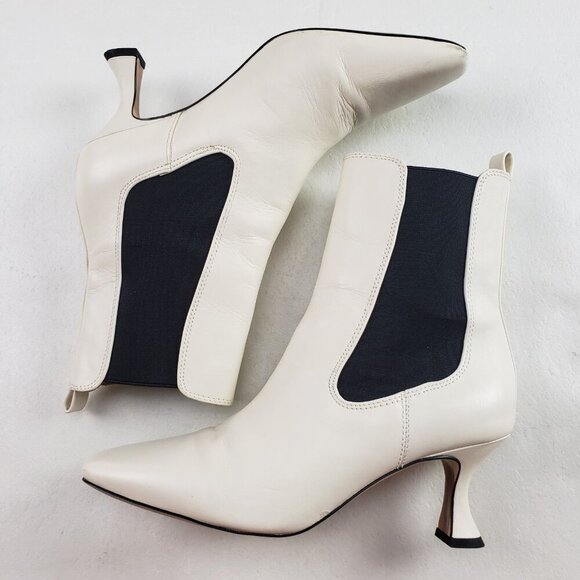 Sam Edelman Lani Chelsea Boot Womens 8 Cream Black Leather Pull On Ankle Heeled - Picture 7 of 15